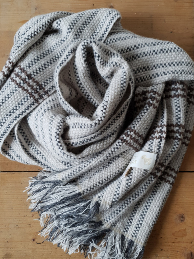 9 UNISEX SCARVES 100% Hand-woven Single ply Cashmere, Narrow vertical stripes and horizontal pattern