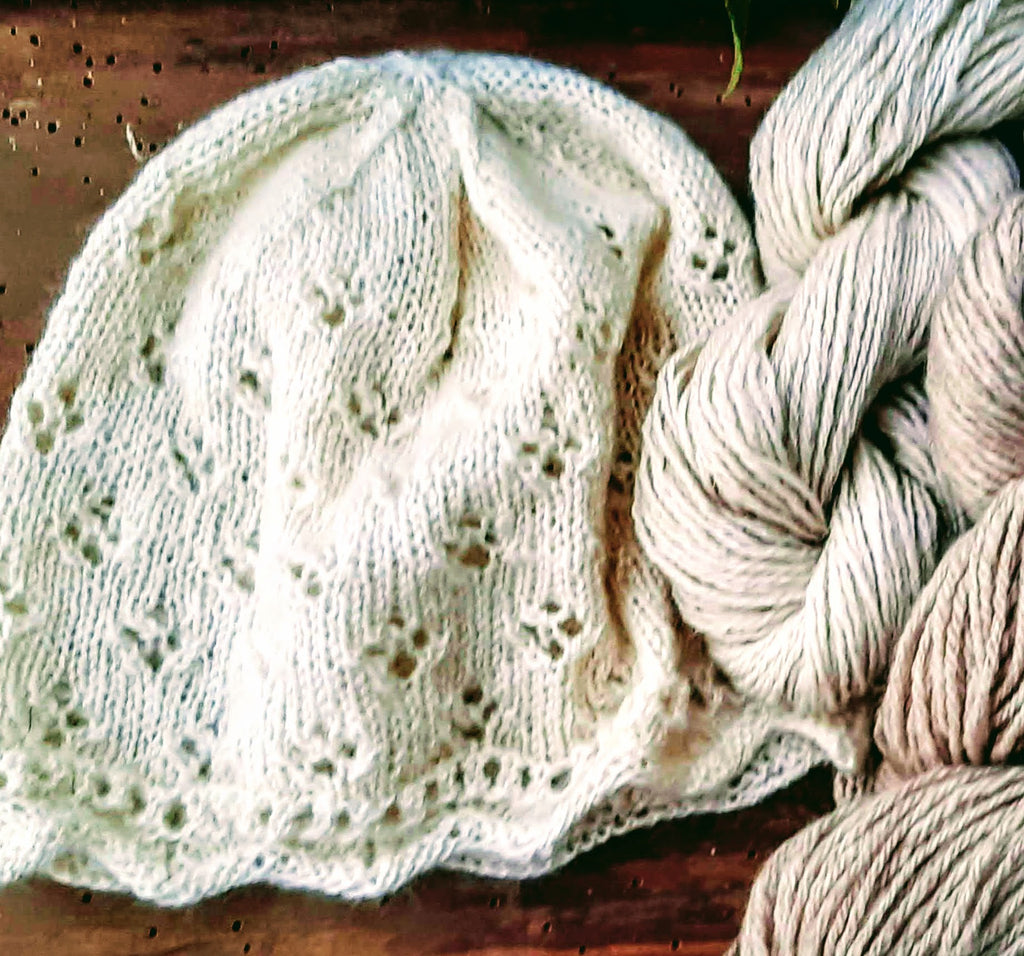 chemo hat handknitted in cream
