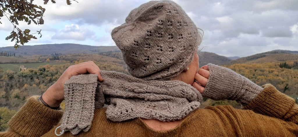 chemo hat: fern cowl; shallows gloves