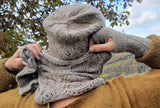 chemo hat: fern cowl; shallows gloves closeup